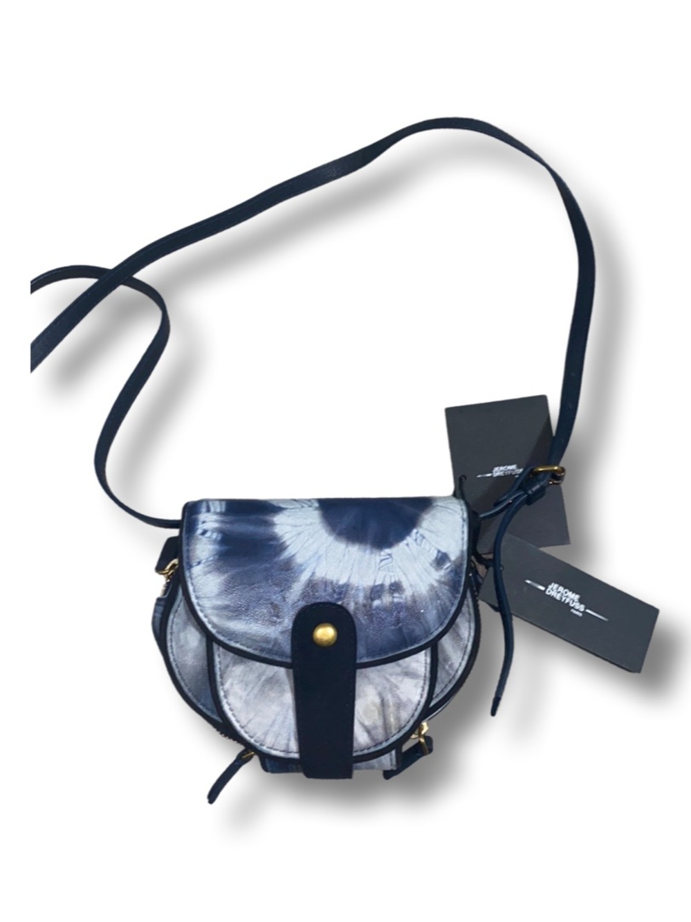 Jerome Dreyfuss Navy and White Tie-Dye Crossbody with Gold Button
